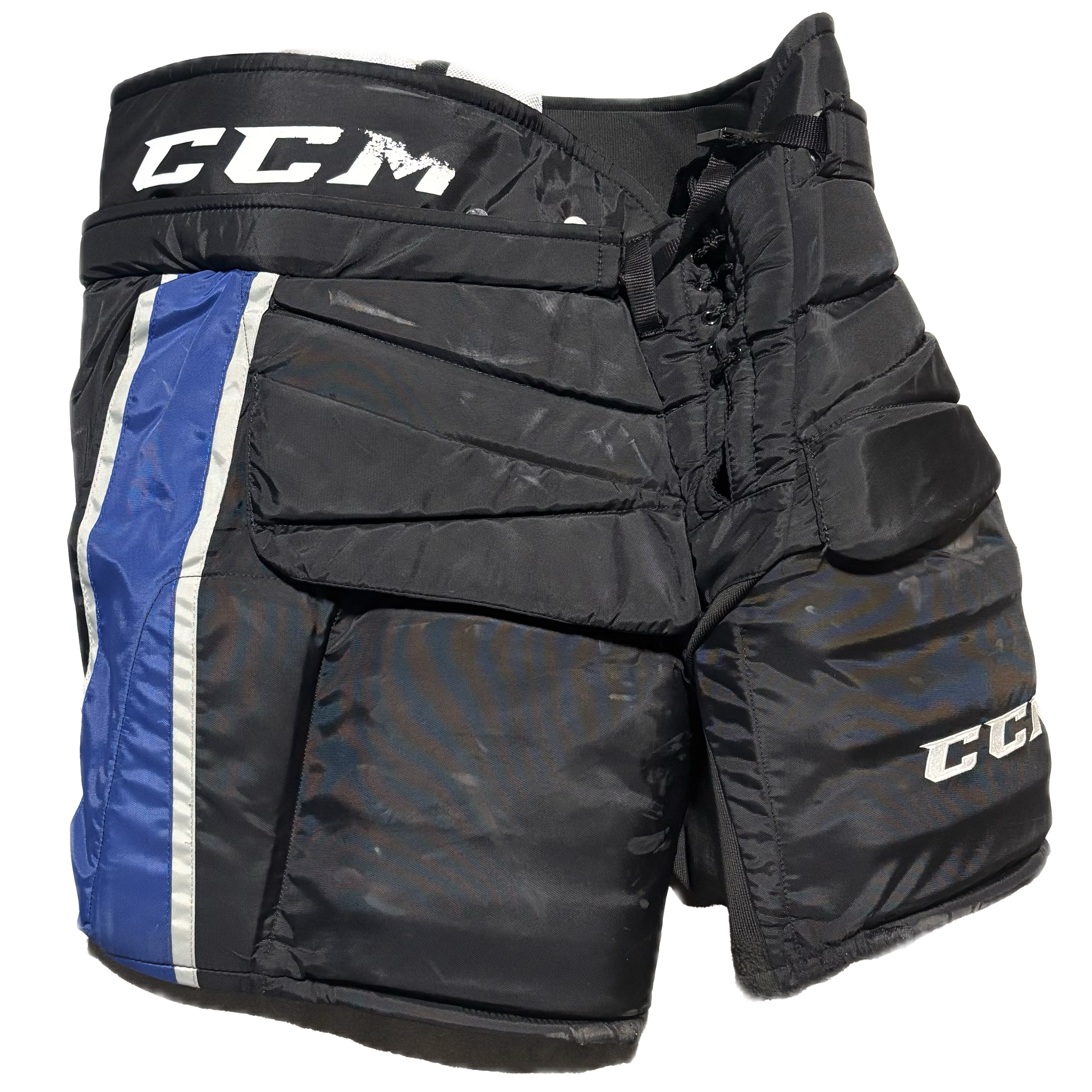 CCM HPG12A - Used Pro Stock Hockey Goalie Pants (Black/Blue/Grey)